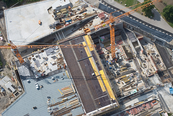 Arial view of large construction project